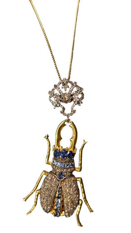 Sapphire Diamond Scarab Necklace