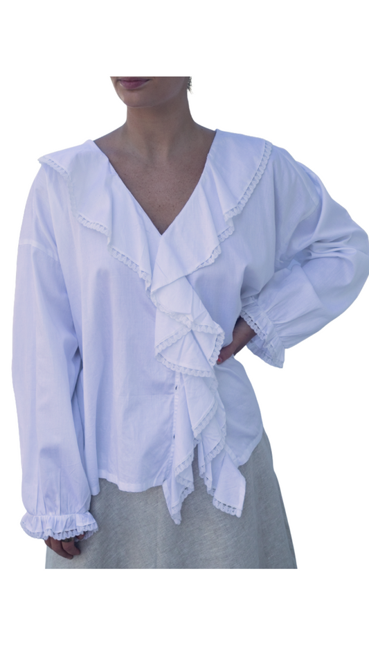 Deon White Ruffle Top