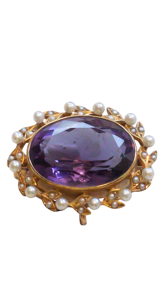 14KT Amythest Pin/Pndt Pearls