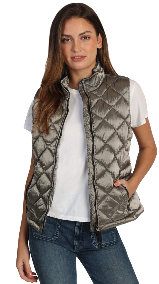 Fitted Zipper Vest Silver Grey