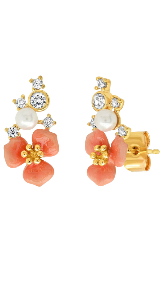 Coral Flower Cluster Studs