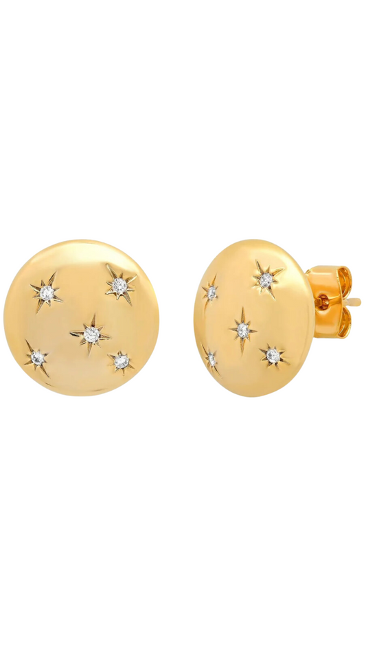 Gold Button Stud Earrings