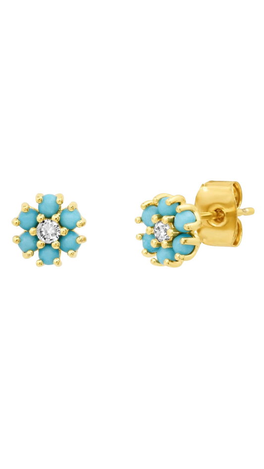 Flower Stud w Turquoise Stone