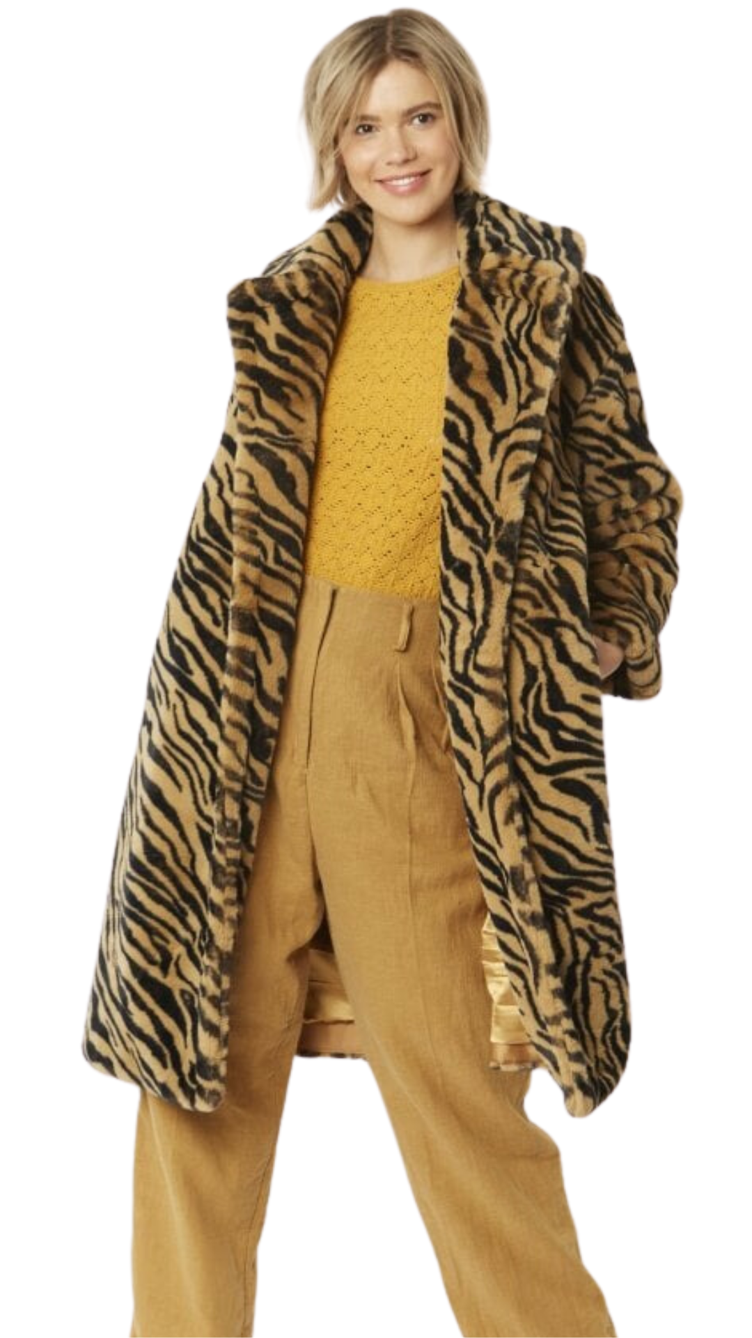 Faux Shaved Tiger Shearling Coat