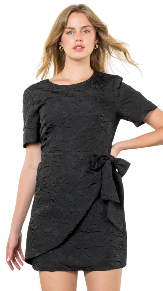 Black Short Sleeve Textured Dress