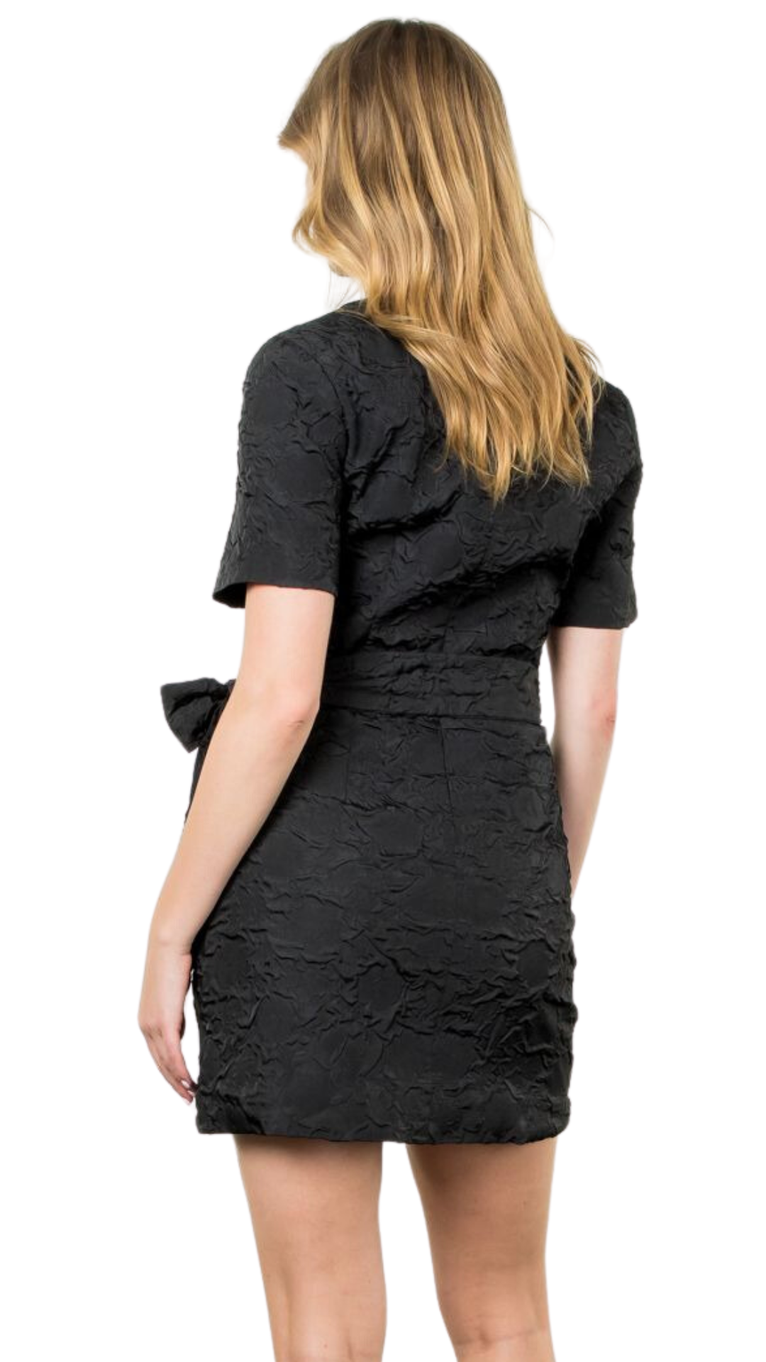 Black Short Sleeve Textured Dress