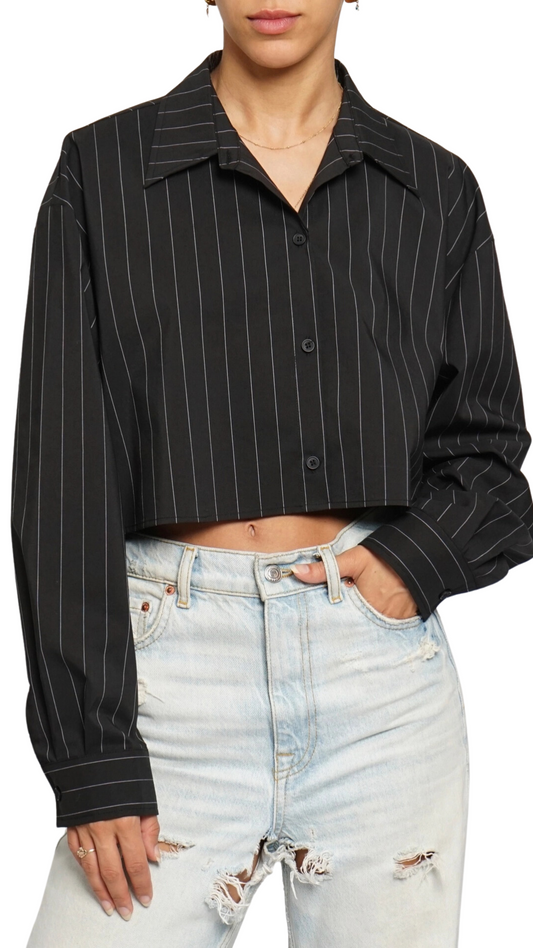 Pinstripe Poplin Cropped Shirt