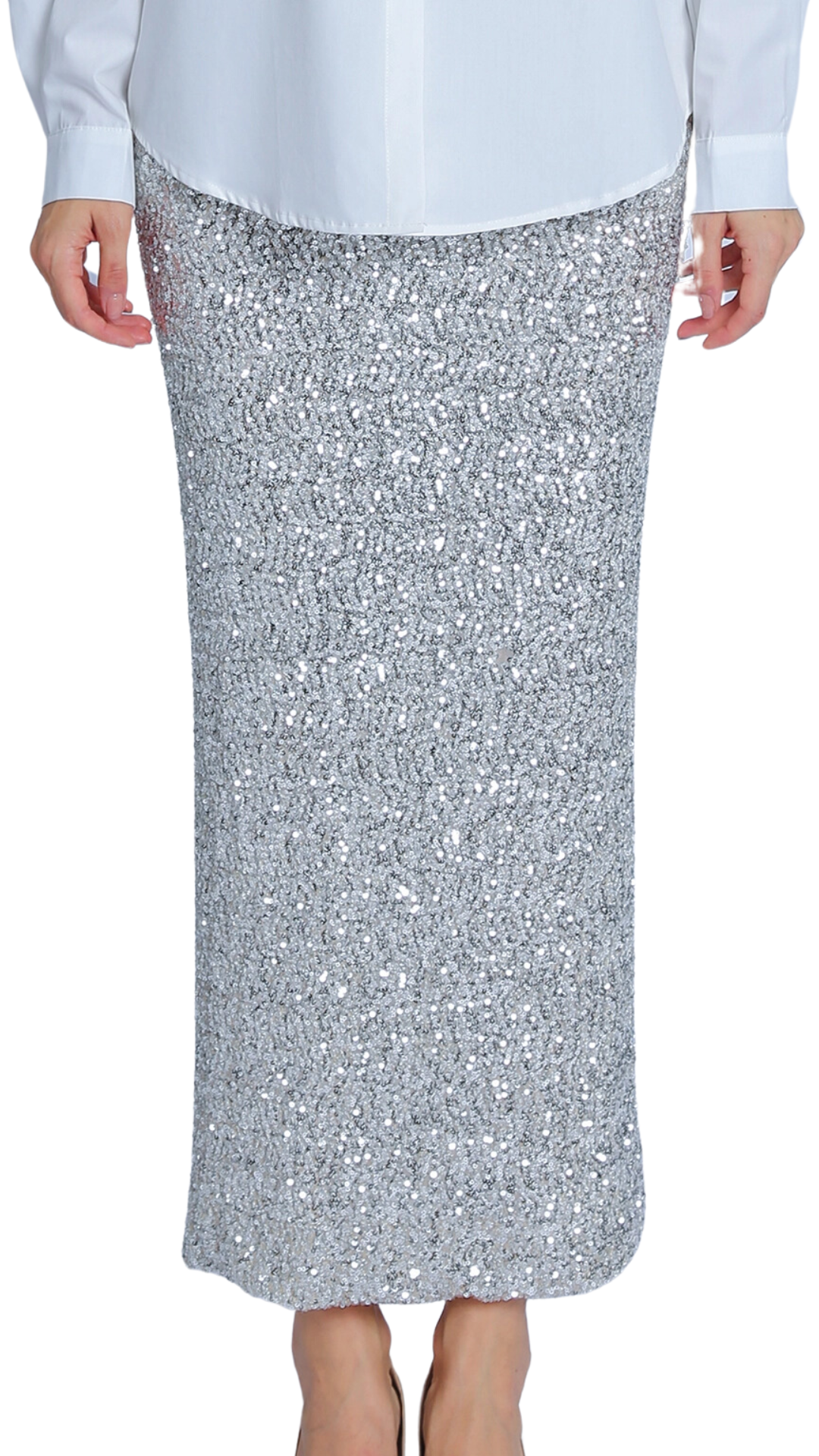 Sequin Mesh Maxi Pencil Skirt