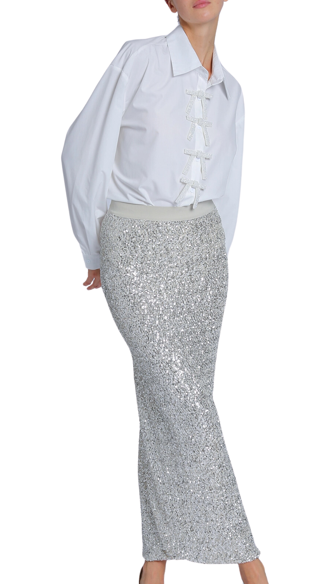 Sequin Mesh Maxi Pencil Skirt