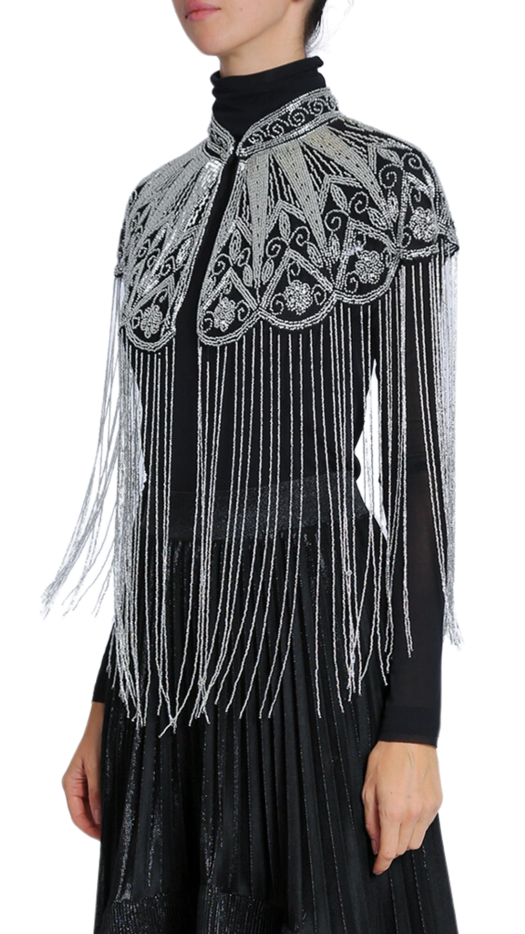 Metallic Beaded Fringe Cape