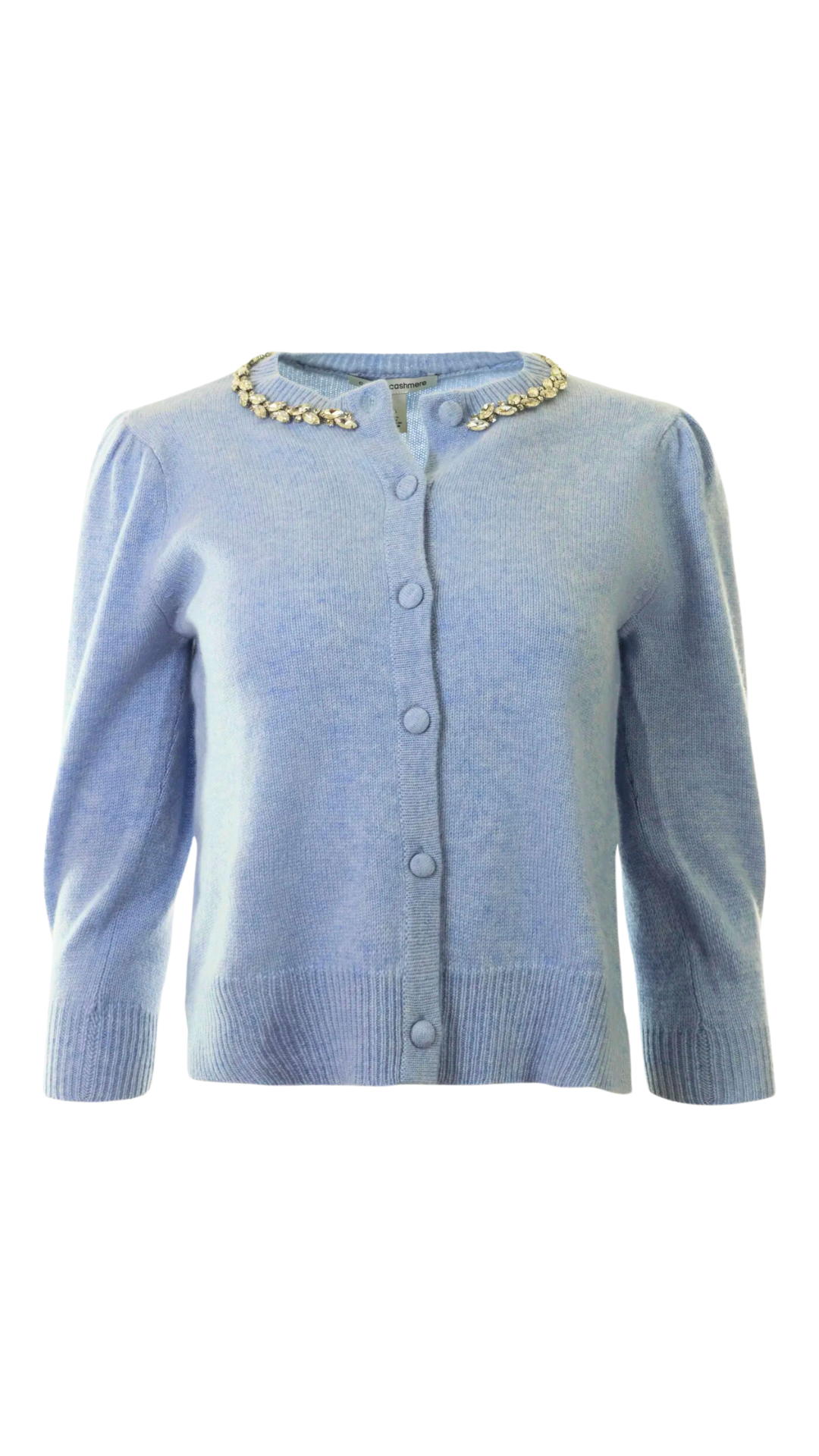 Rhinestone Trimmed Puff Sleeve Cardigan