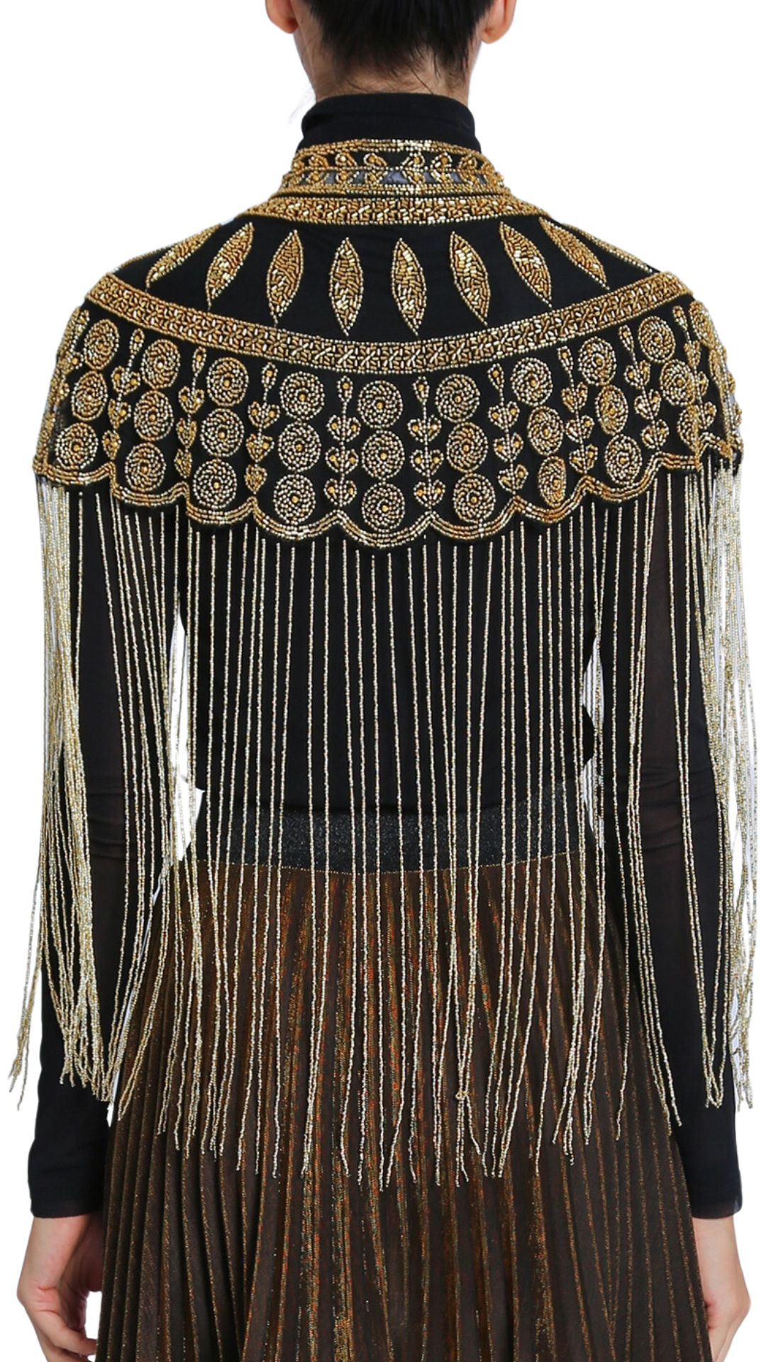 Metallic Beaded Fringe Cape