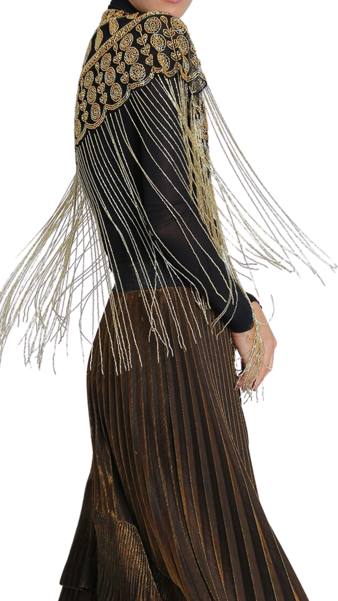 Metallic Beaded Fringe Cape