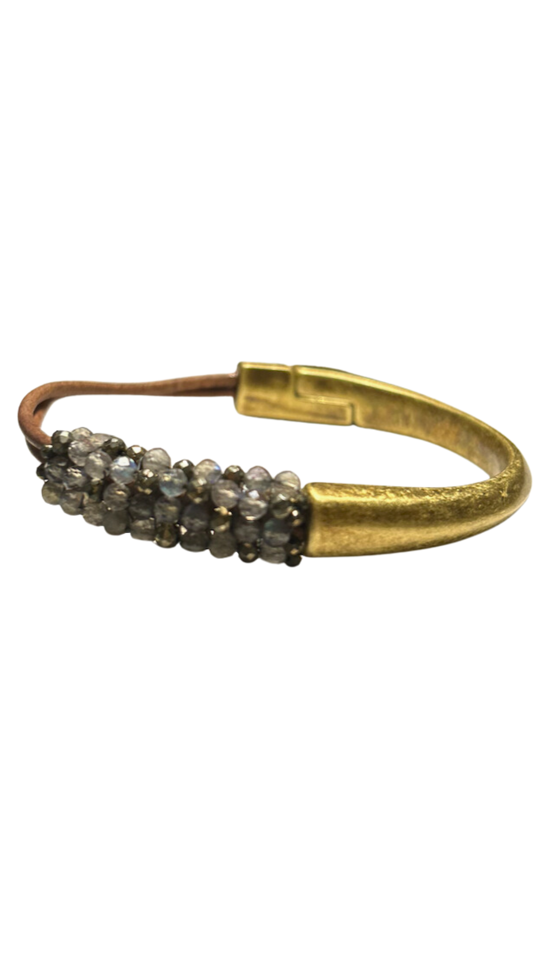 Pyrite Leather Brass Half Cuff