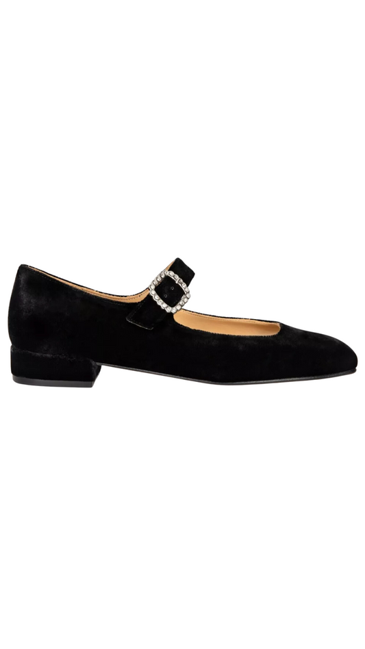 Low Mary Jane Diamante Velvet Shoe