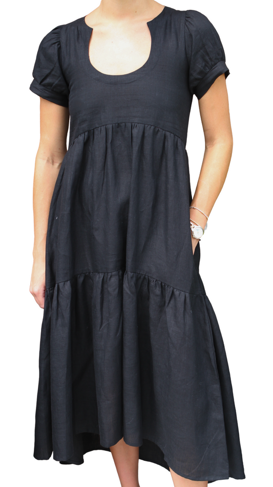 Terrie Flower Power Dress Black Linen