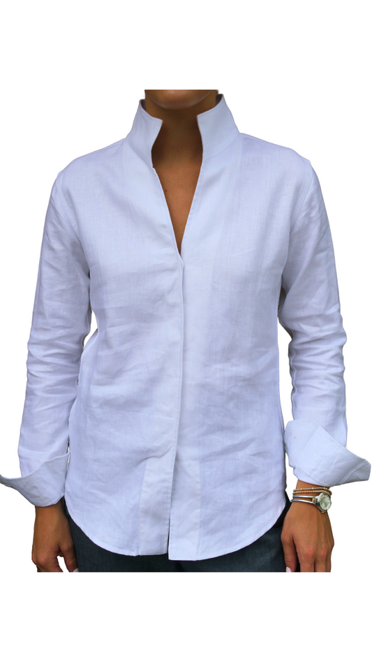 Tailored Terrie Top White Linen