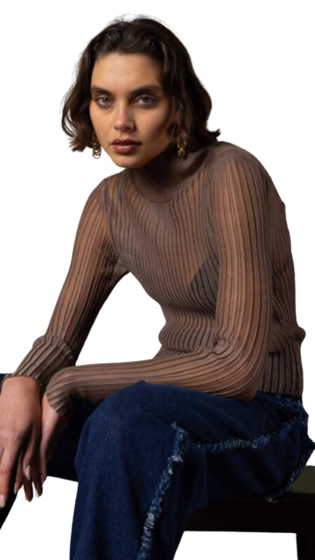 High Neck Mesh Pleated Top