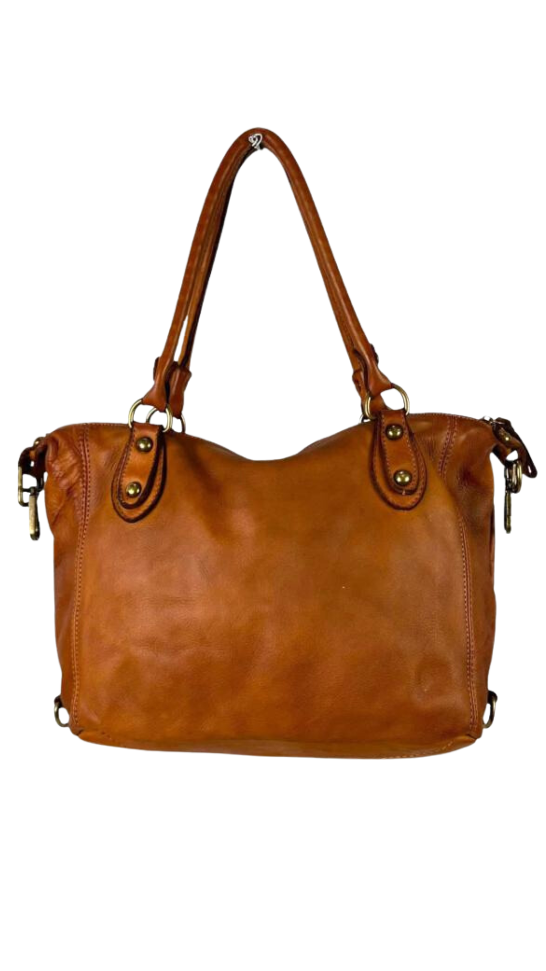 Vintage Washed Leather Bag W Pockets