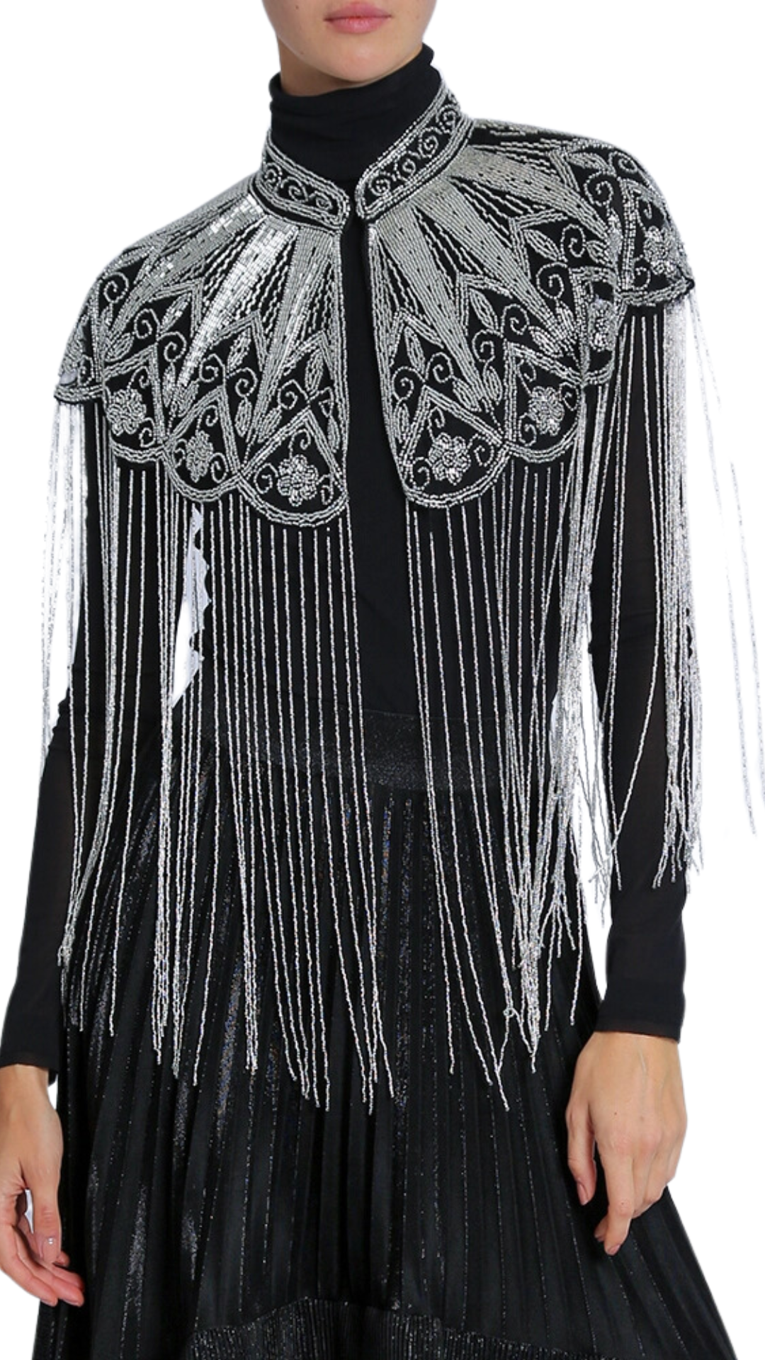 Metallic Beaded Fringe Cape