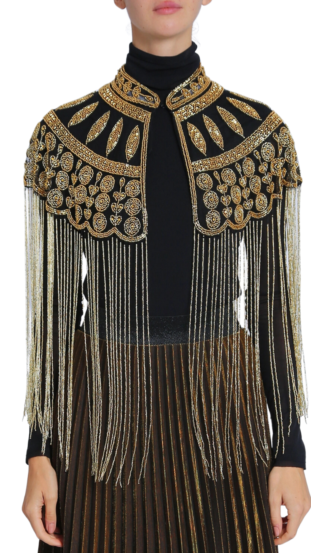 Metallic Beaded Fringe Cape