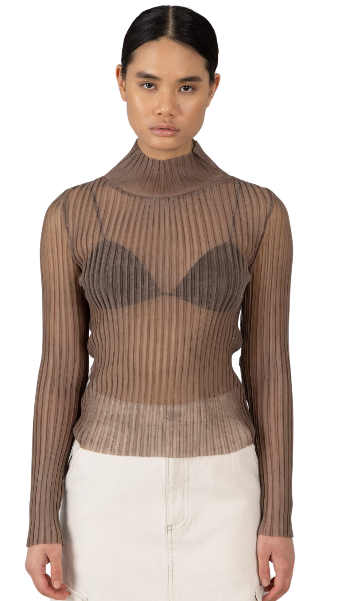 High Neck Mesh Pleated Top