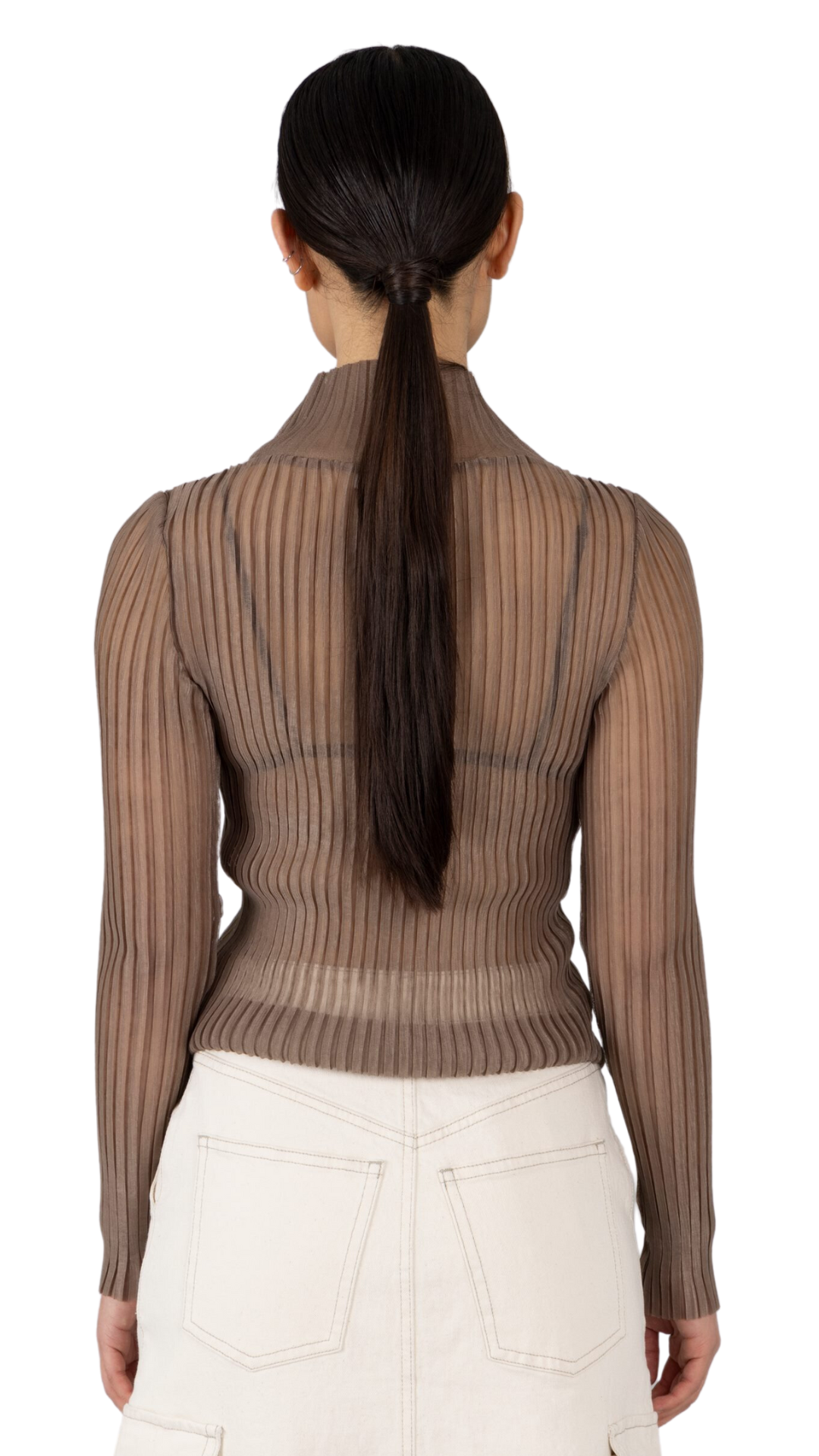 High Neck Mesh Pleated Top