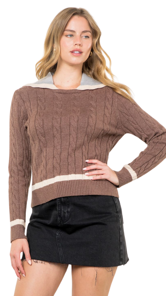 Brown Knit Collared Sweater