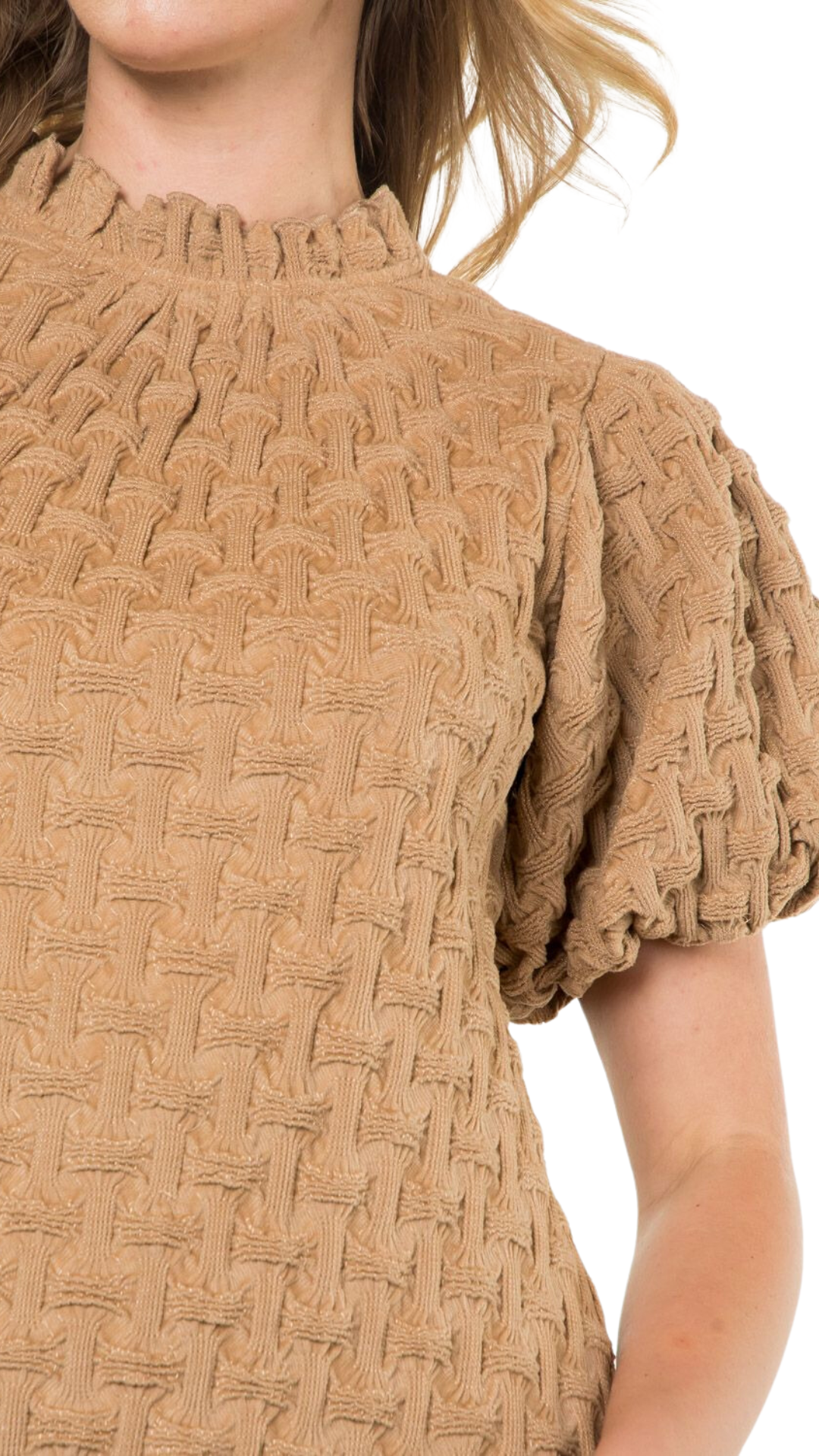 Beige Textured Puff Sleeve Top