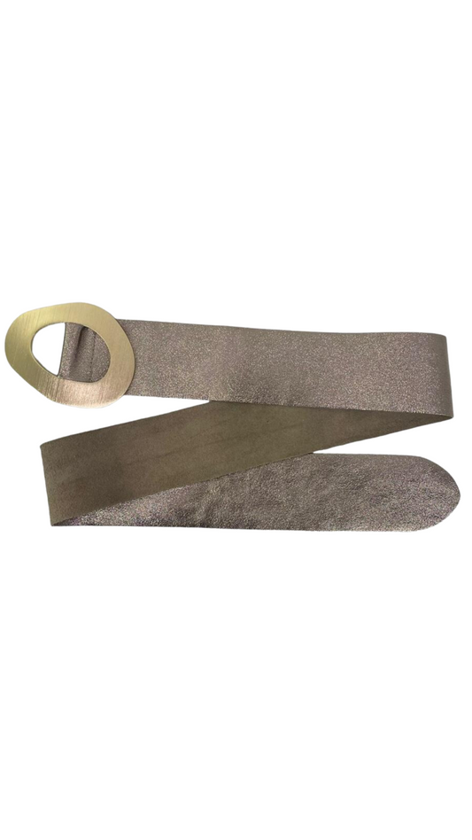 Metallic Leather Belt W Buckle