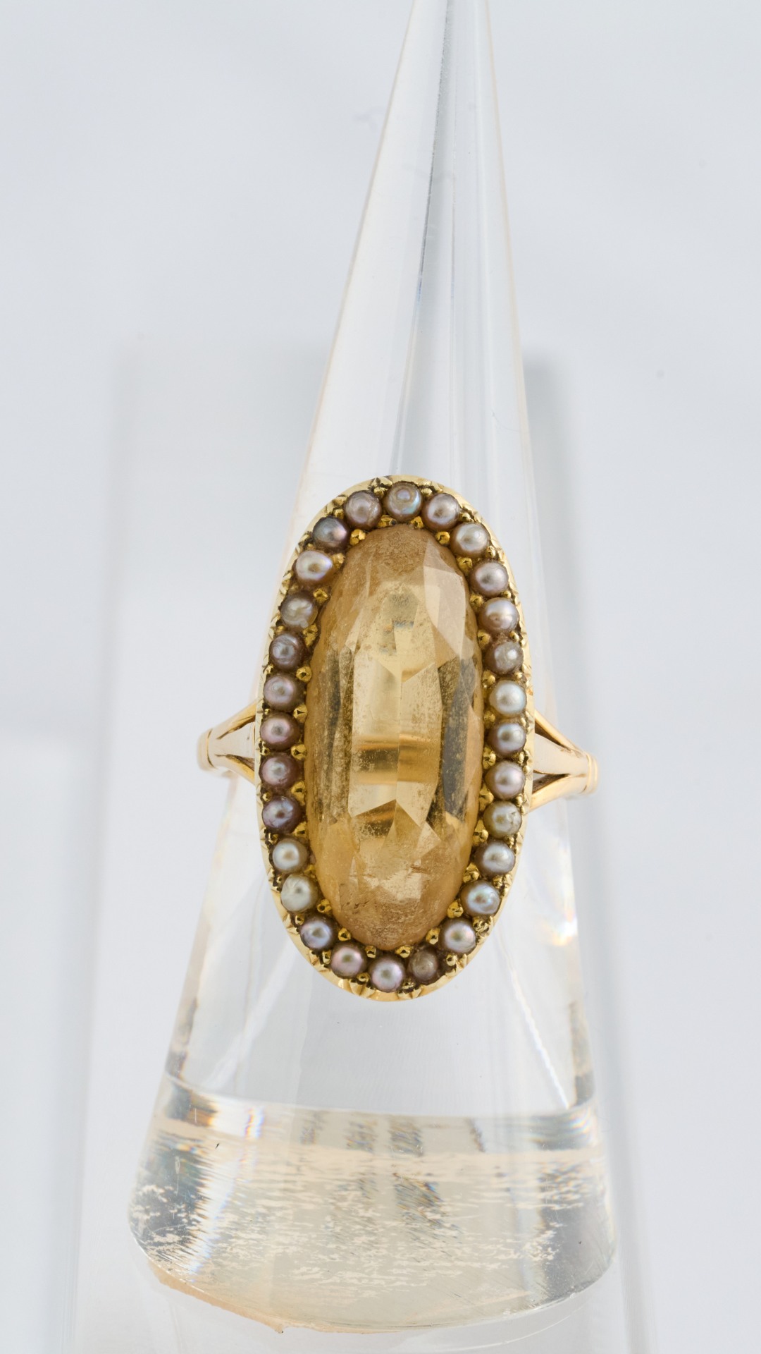 Gld Citrine/Seed Pearl Ring