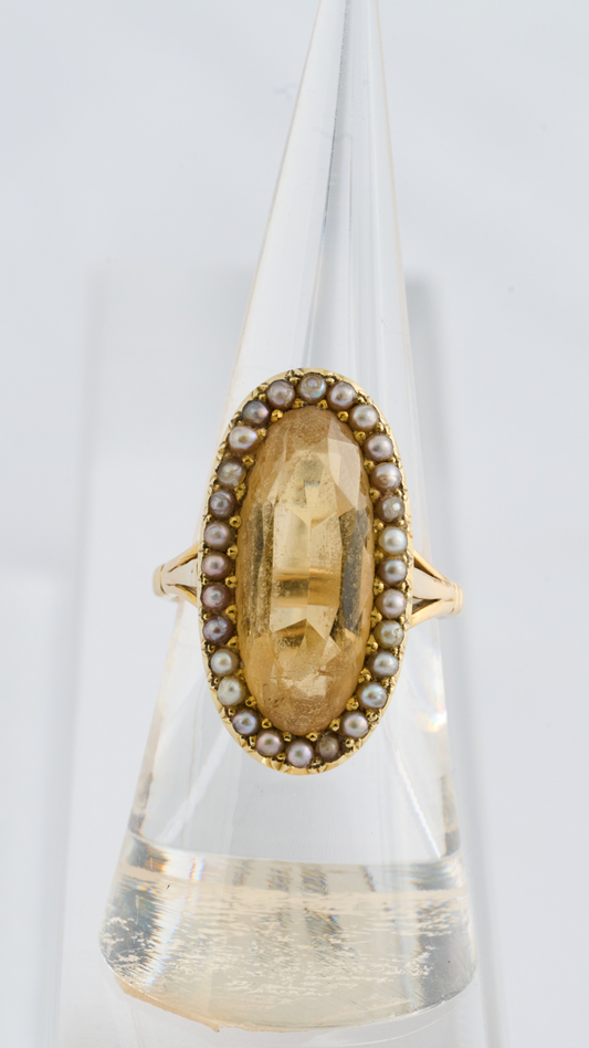 Gld Citrine/Seed Pearl Ring