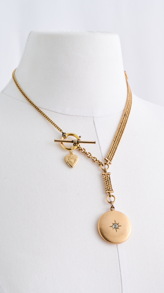 Gold Locket with Diamond and Heart Charm