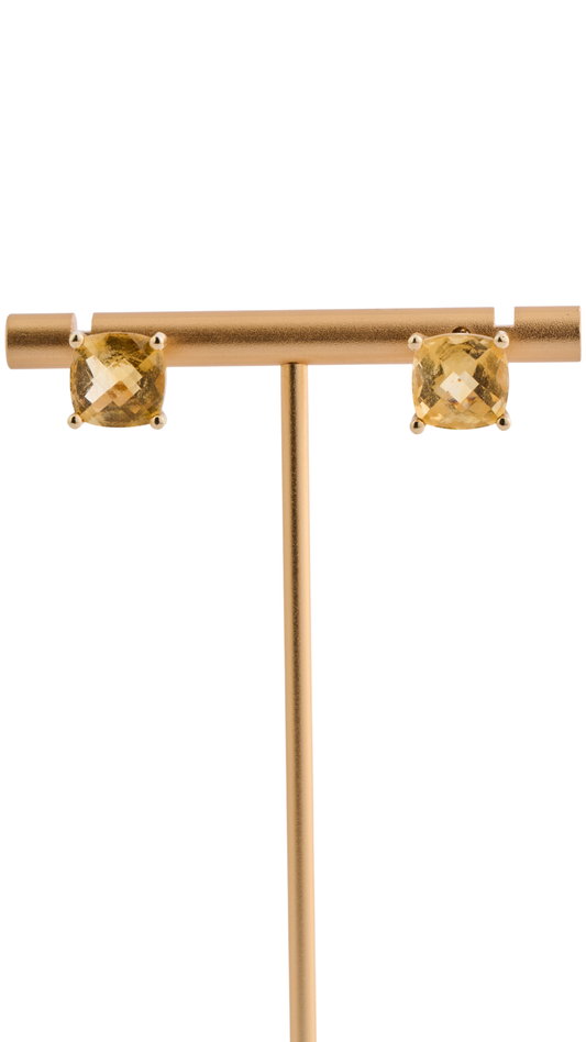 Citrine & Gold Square Earrings