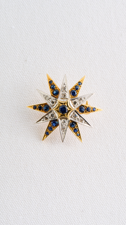 RD457 Diamond & Sapphire Star Brooch