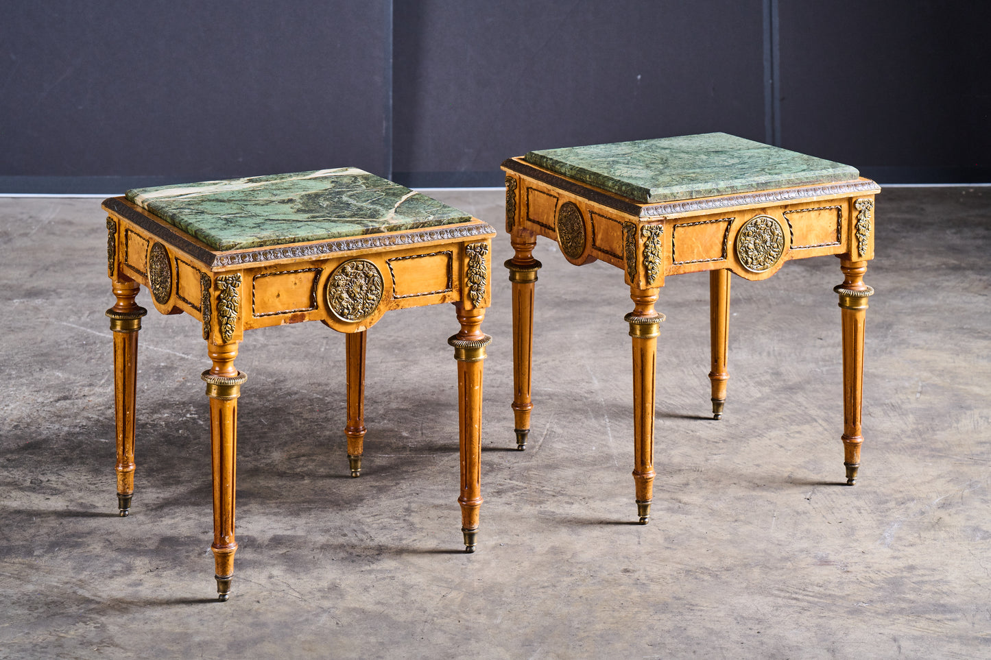 S244 Pair of Marble Top Maple Side Tables