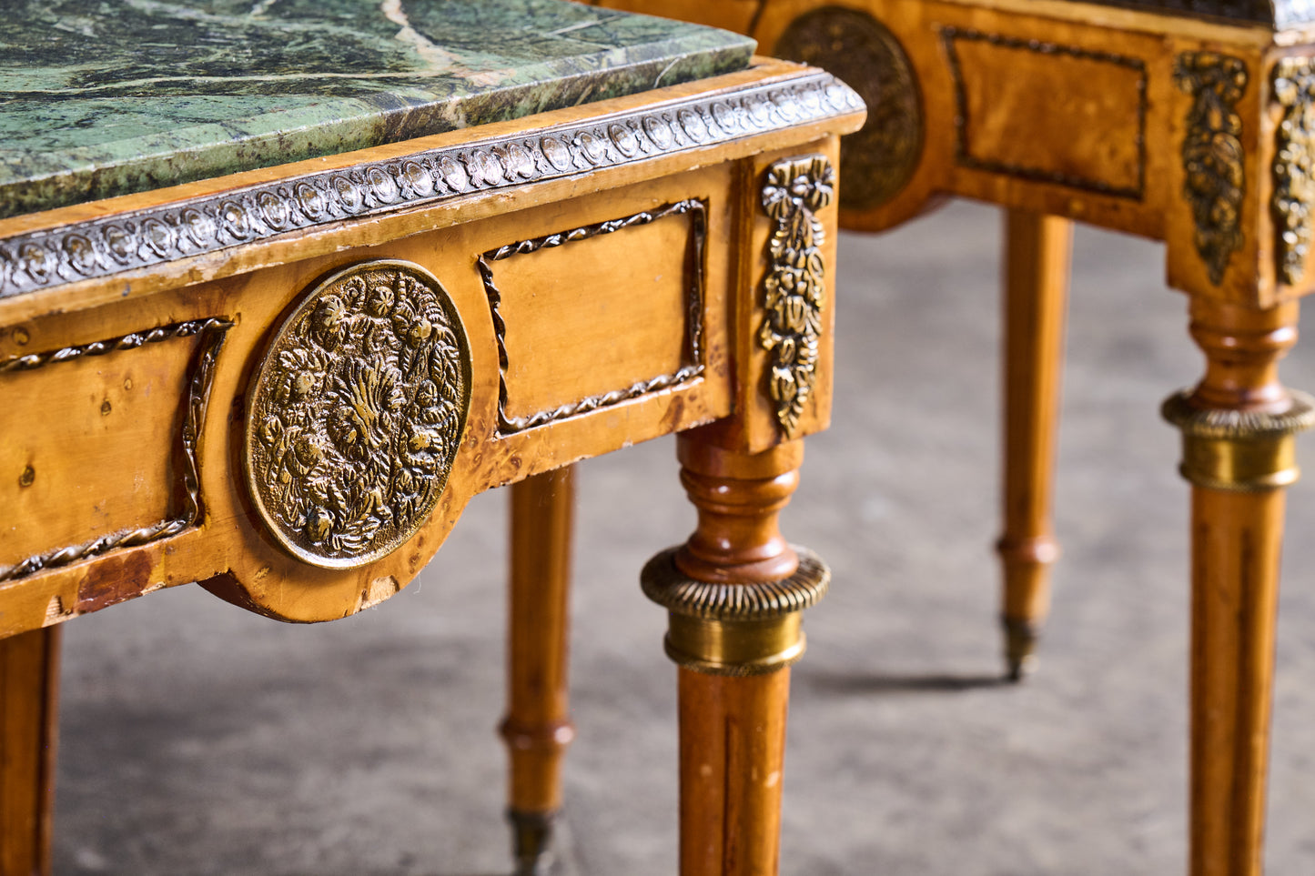 S244 Pair of Marble Top Maple Side Tables