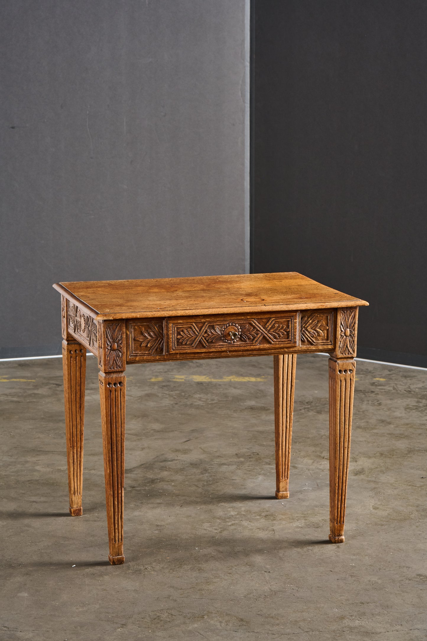 Antique Carved Wooden Side Table w/Drawer