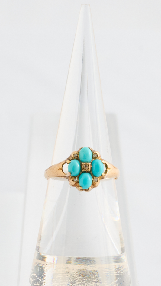 839 Turquoise Diamond Floral Set Ring