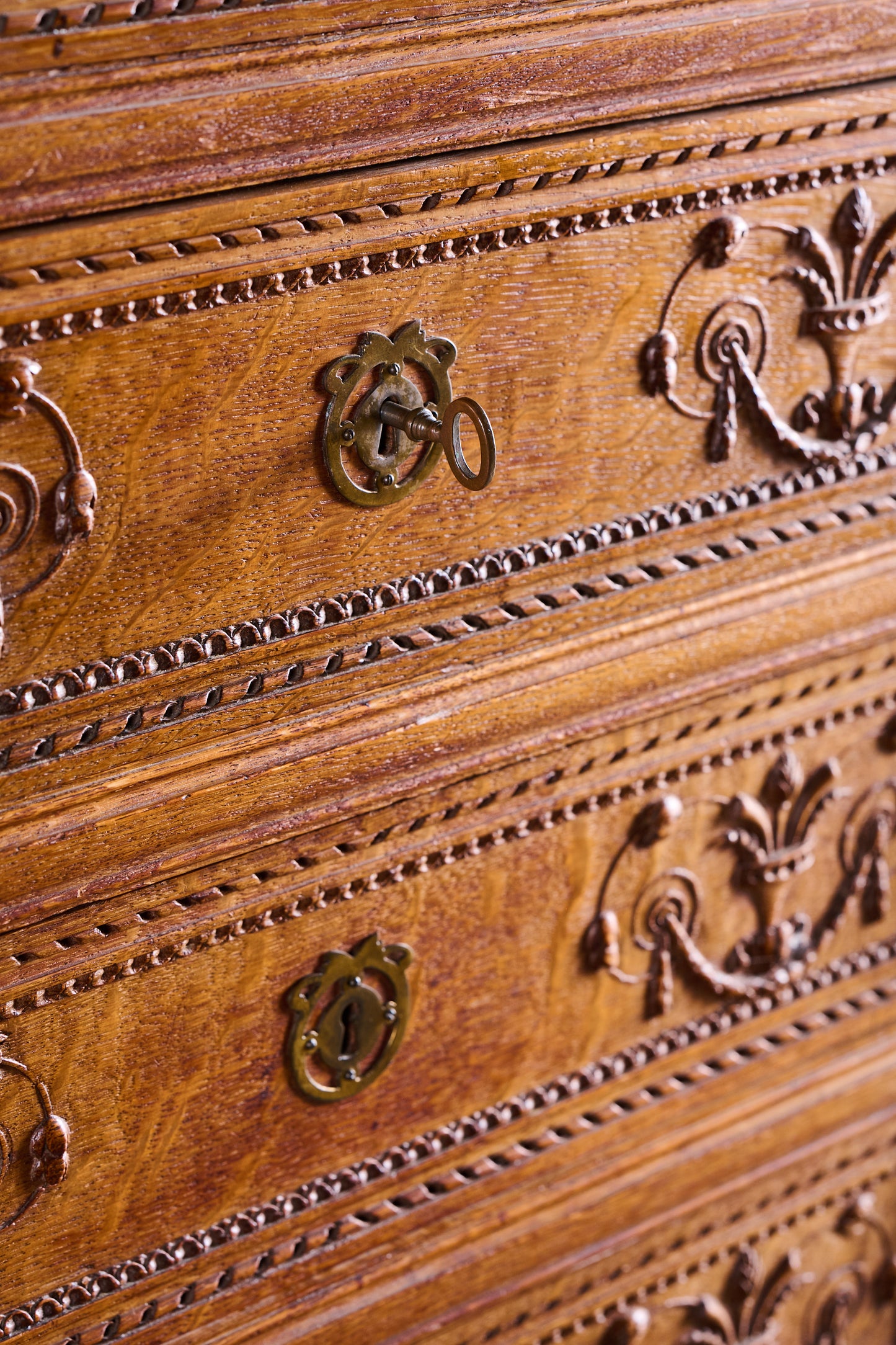 L801 Carved Oak Highboy Dresser
