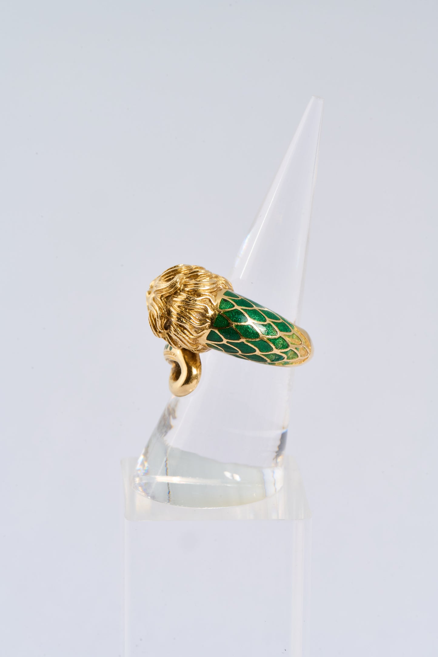 6 Green Enamel Lion Ring