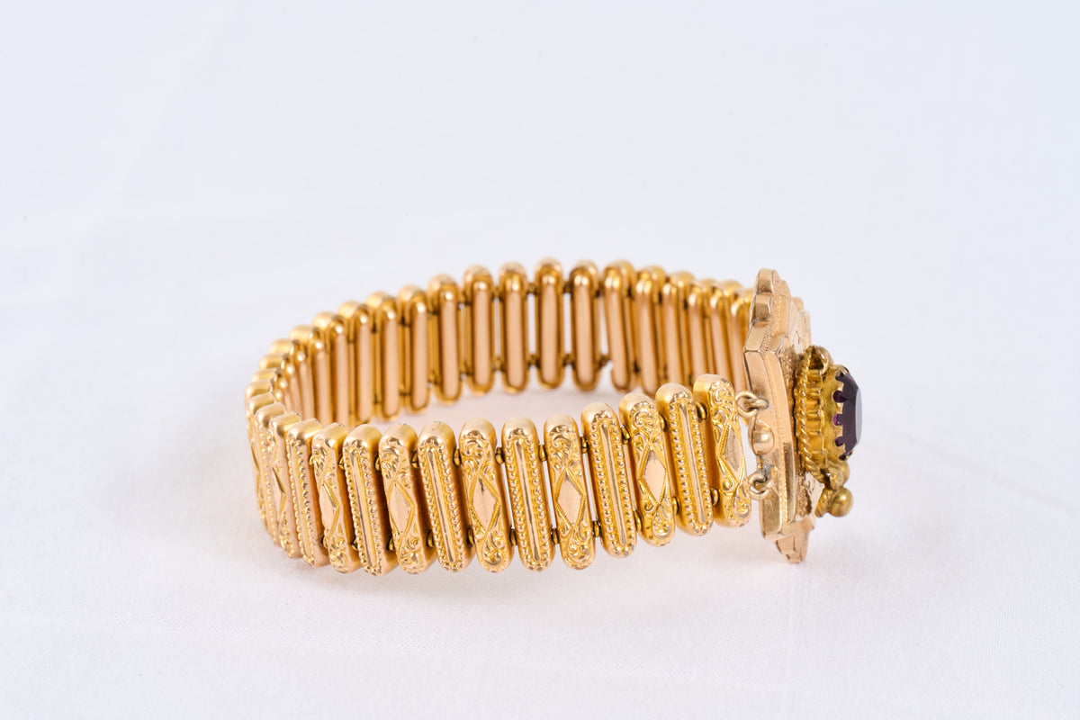 231 Amethyst Locket Gold Stretch Bracelet