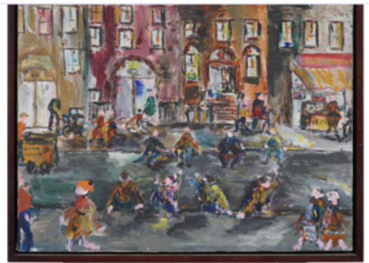 Vintage American Moderist Street Scene Oil Painting