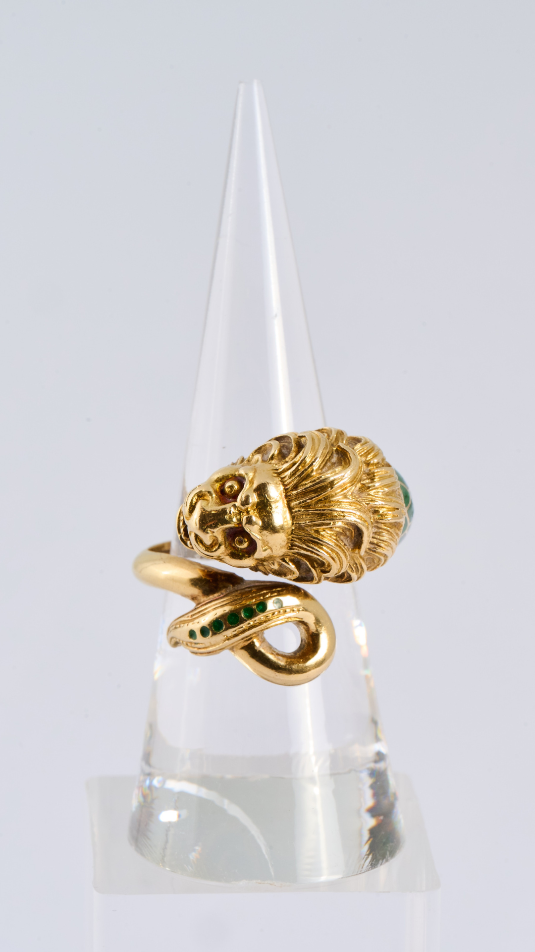 6 Green Enamel Lion Ring