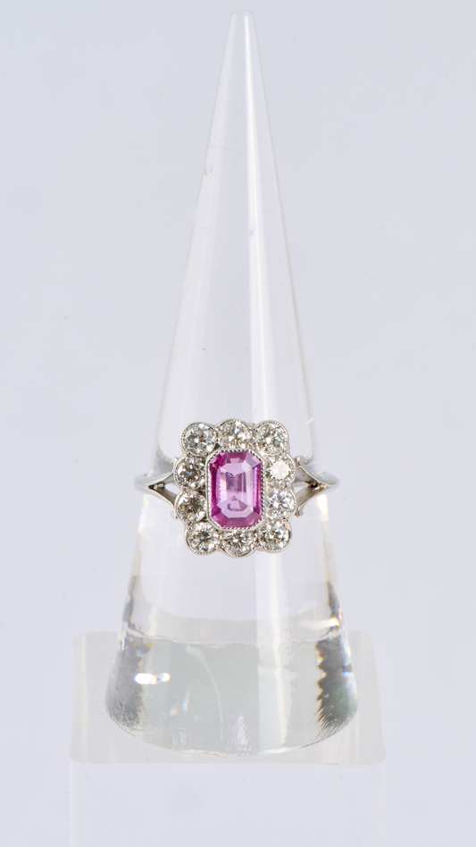 569 Pink Sapphire Diamond Cluster Ring