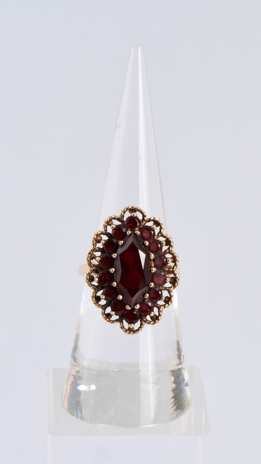 208 Garnet Navette Cluster Ring