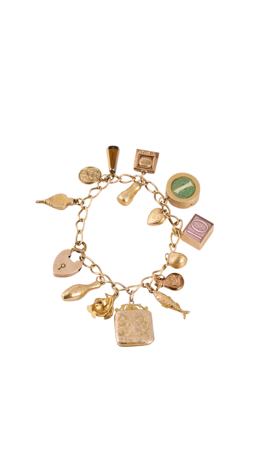 857 Gold Bracelet w/ 13 Charms