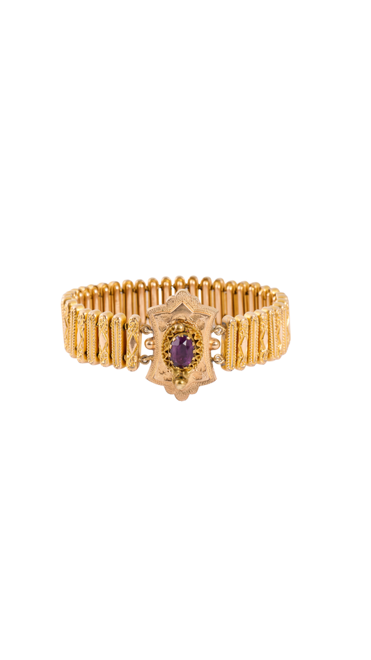 231 Amethyst Locket Gold Stretch Bracelet