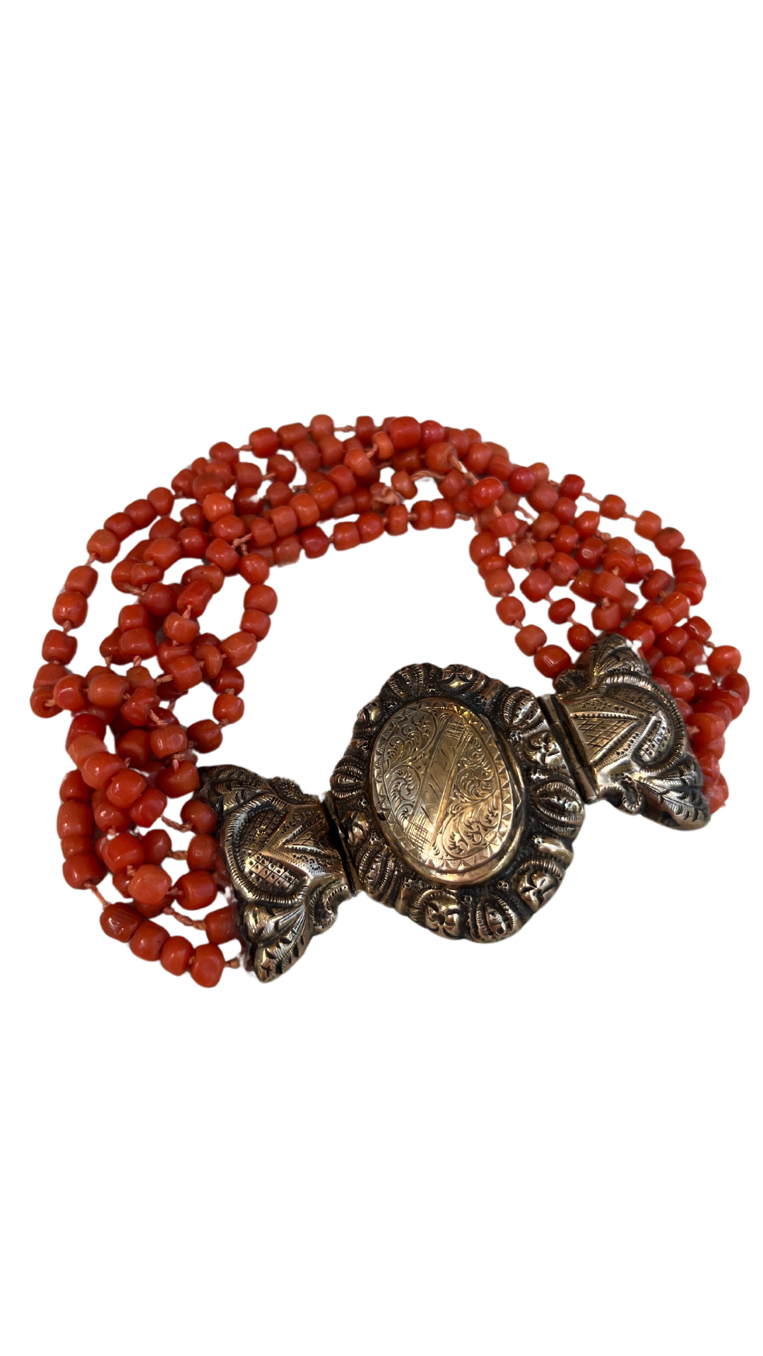 Coral W Brass Clasp Vntg