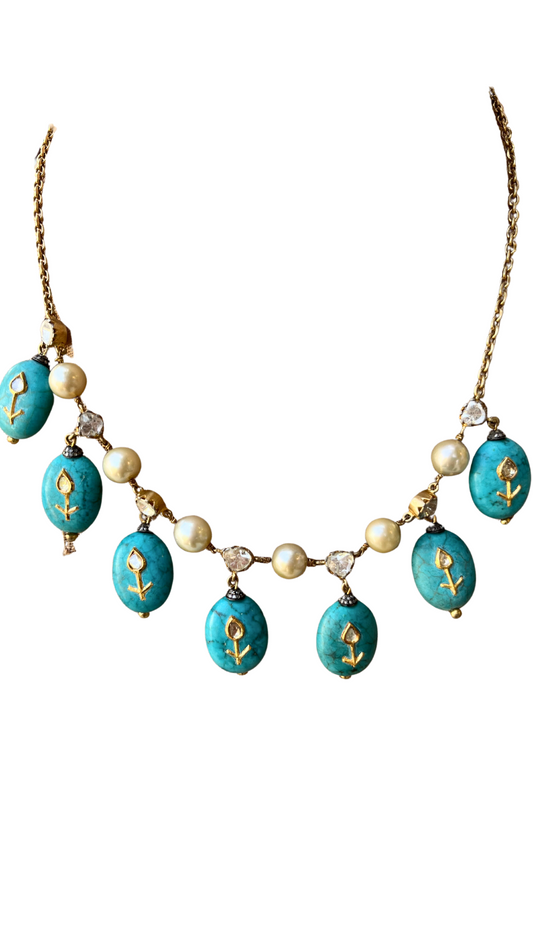 Turquoise & diamond necklace and earring set